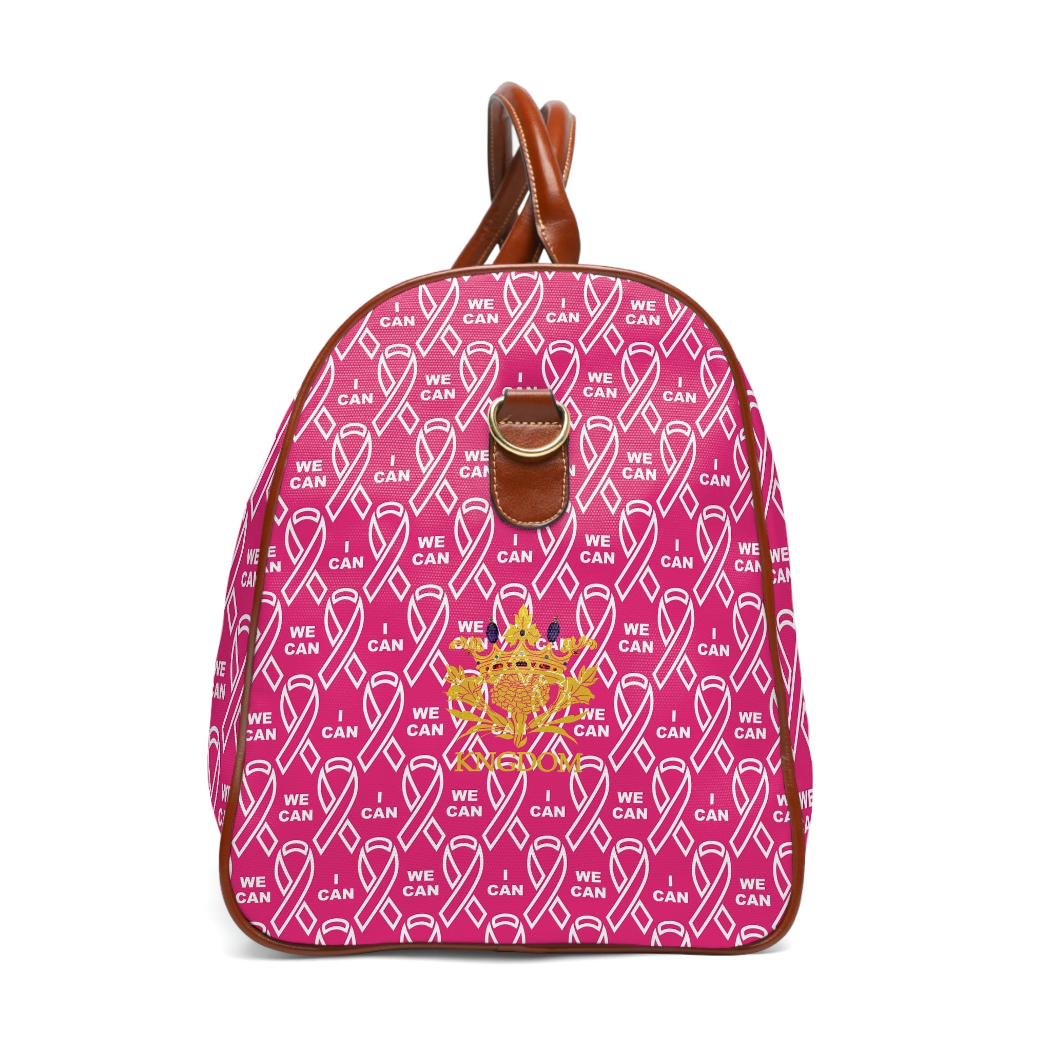 &quot;WE CAN/ I CAN&quot;- Vegan Leather Self-Expression Waterproof Travel Bag (Pink) W/ Double Side Kngdom Logo