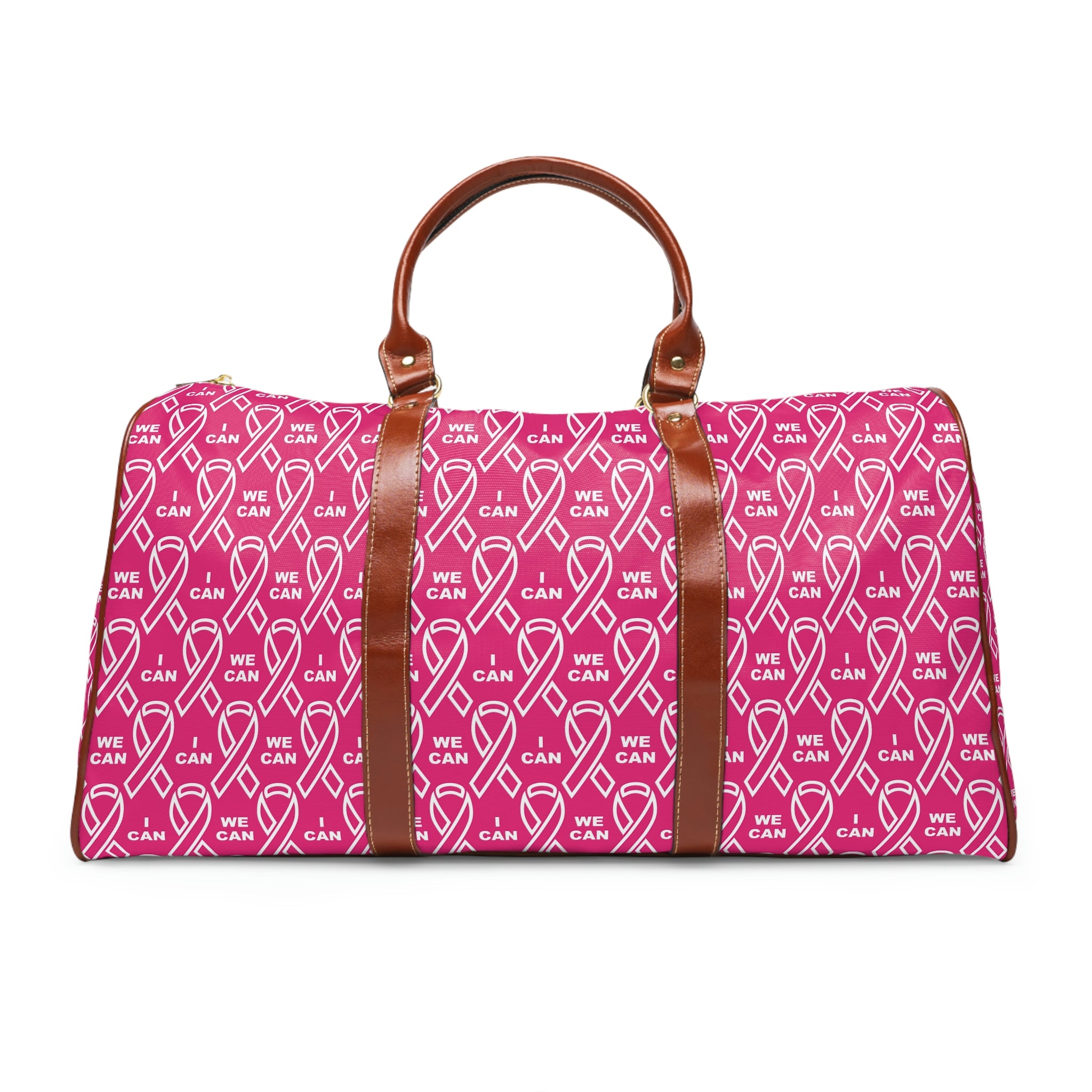 &quot;WE CAN/ I CAN&quot;- Vegan Leather Self-Expression Waterproof Travel Bag (Pink) W/ Double Side Kngdom Logo