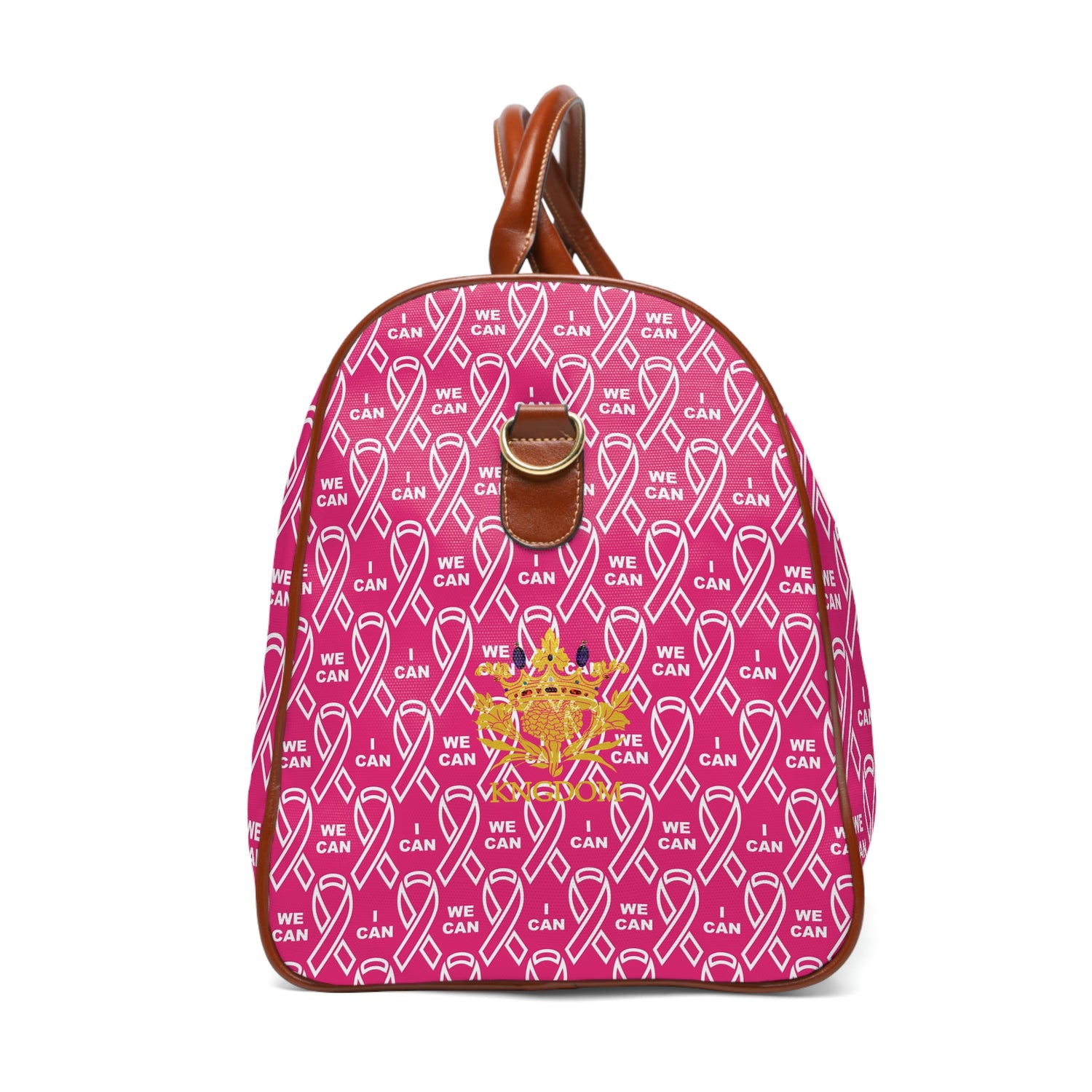 &quot;WE CAN/ I CAN&quot;- Vegan Leather Self-Expression Waterproof Travel Bag (Pink) W/ Double Side Kngdom Logo